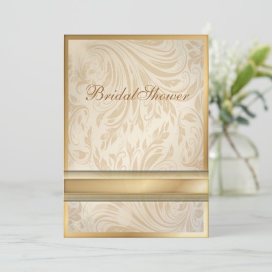 Champagne goud Damask Bruids Douche Uitnodiging (Staand voorkant)
