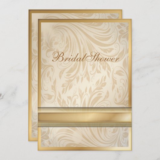Champagne goud Damask Bruids Douche Uitnodiging (Voorkant / Achterkant)