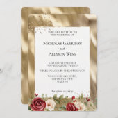 Champagne Goud Glam Cream Rode Rozen Bruiloft Kaart (Voorkant / Achterkant)