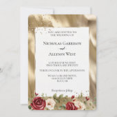 Champagne Goud Glam Cream Rode Rozen Bruiloft Kaart (Voorkant)