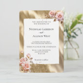 Champagne Goud Glam Roze Rozen Bruiloft Kaart (Staand voorkant)