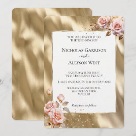 Champagne Goud Glam Roze Rozen Bruiloft Kaart