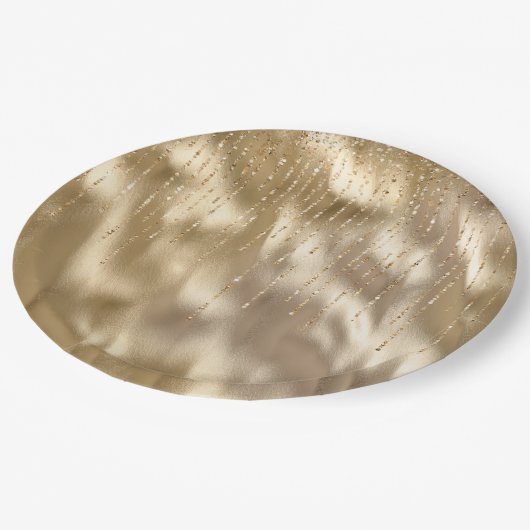 Champagne Goud Glam Sparkle Strings Bruiloft Papieren Bordje (Gekanteld)