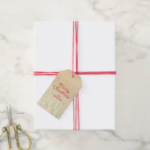 Champagne Goud Glam Textuur Rood Vrolijk Kerstfees Cadeaulabel (Met Touw)