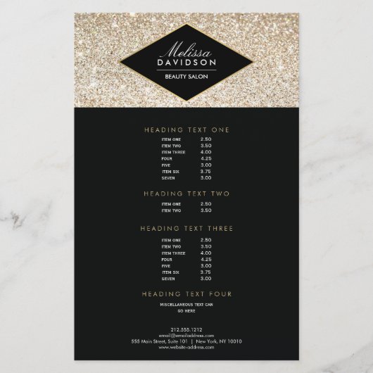 Champagne Goud Glitter and Glamour Salon Flyer (Voorkant)
