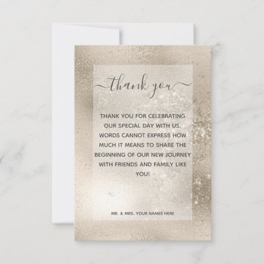 Champagne Goud Glitter Moderne Bruiloft Bedankkaart (Voorkant)