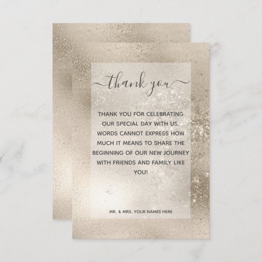 Champagne Goud Glitter Moderne Bruiloft Bedankkaart (Voorkant / Achterkant)