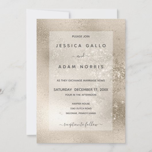 Champagne Goud Glitter Moderne Bruiloft Kaart (Voorkant)