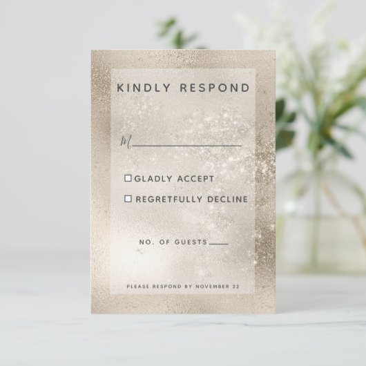 Champagne Goud Glitter Moderne Bruiloft RSVP Kaartje (Staand voorkant)