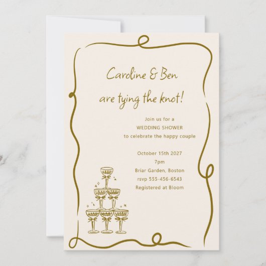 Champagne Goud Handgeschreven Paar Trouwdouche Kaart (Voorkant)