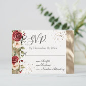 Champagne Goud Rode Crème Rozen Bruiloft Informatiekaartje (Staand voorkant)