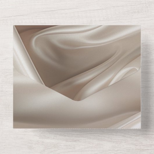  Champagne Goud Romantische Faux Satijn Huwelijk All In One Uitnodiging (Achterkant)