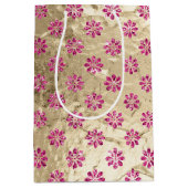 Champagne Goud Roze Glitzy Bloemen Medium Cadeauzakje (Voorkant)