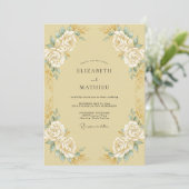 Champagne Goud Versierde Vintage Bruiloft Kaart (Staand voorkant)
