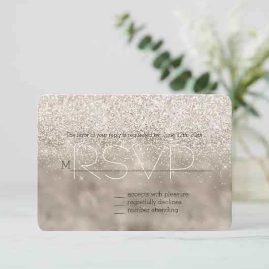 Champagne Goud Wit Glitter RSVP (Staand voorkant)