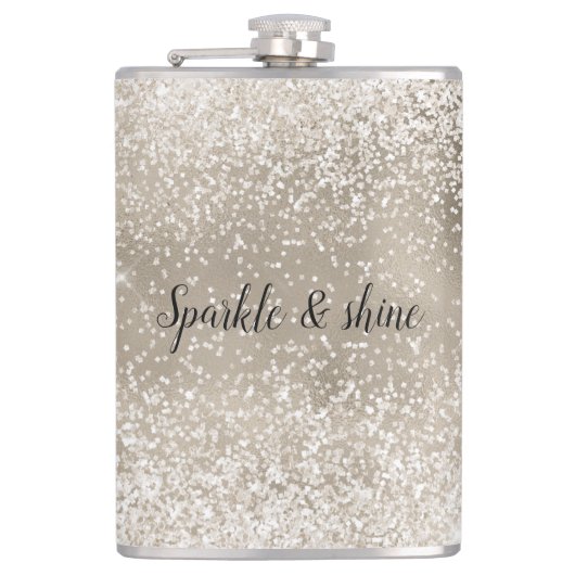 Champagne Goud Wit Glitterend Glans Heupfles (Voorkant)
