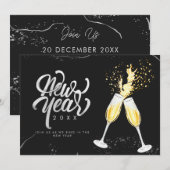 Champagne Goud Zwart Wijn Glas Confetti Modern Feestdagenkaart (Voorkant / Achterkant)