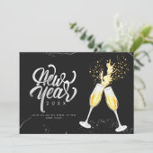 Champagne Goud Zwart Wijn Glas Confetti Modern Feestdagenkaart (Staand voorkant)