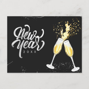 Champagne Goud Zwart Wijn Glas Confetti Modern Feestdagenkaart