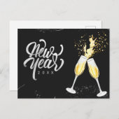 Champagne Goud Zwart Wijn Glas Confetti Modern Feestdagenkaart (Voorkant / Achterkant)