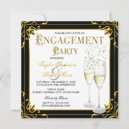 Champagne Goud Zwart Witte Verlovingsfeest Foto Kaart