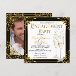 Champagne Goud Zwart Witte Verlovingsfeest Foto Kaart