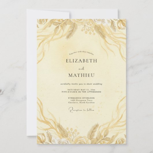 Champagne Goudblad Bruiloft Kaart (Voorkant)