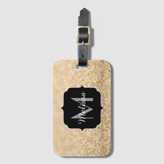 Champagne goudbollen monogram bagagelabel (Voorkant (verticaal))