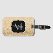 Champagne goudbollen monogram bagagelabel (Voorkant (horizontaal))