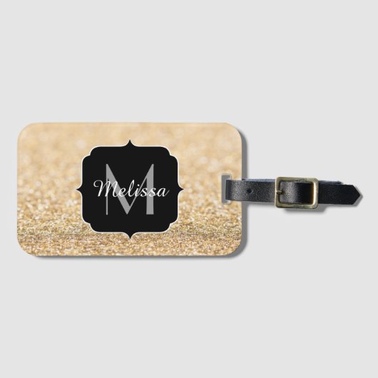 Champagne goudbollen monogram bagagelabel (Voorkant (horizontaal))