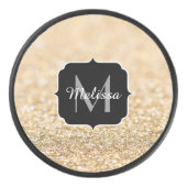 Champagne goudbollen monogram hockey puck (Voorkant)