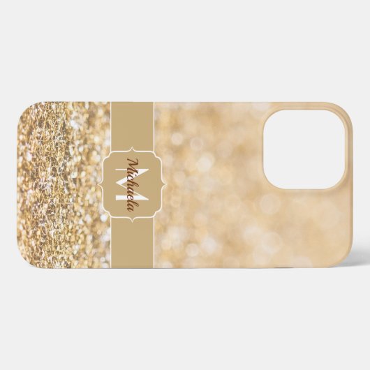 Champagne goudbollen monogram iPhone hoesje (Achterkant horizontaal)