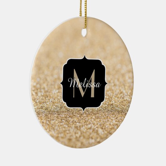 Champagne goudbollen monogram keramisch ornament (Rechts)