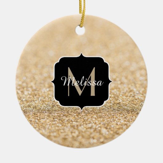 Champagne goudbollen monogram keramisch ornament (Voorkant)