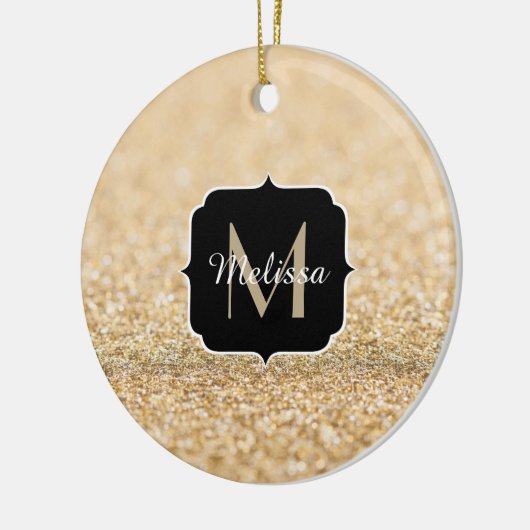 Champagne goudbollen monogram keramisch ornament (Links)