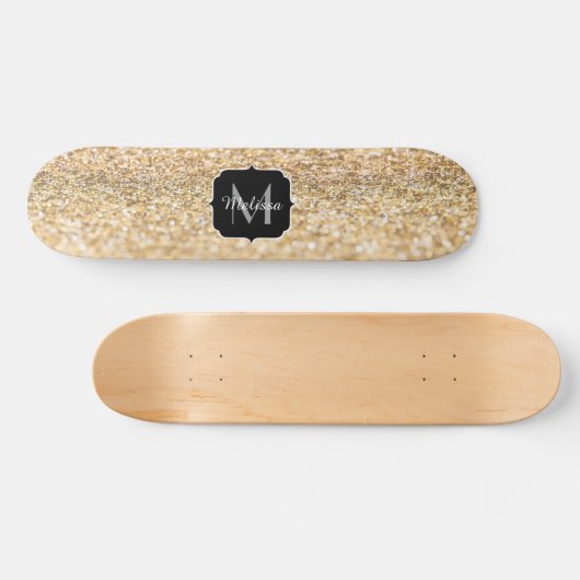 Champagne goudbollen monogram persoonlijk skateboard (Horizontaal)
