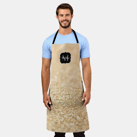 Champagne goudbollen monogram schort (Gedragen)