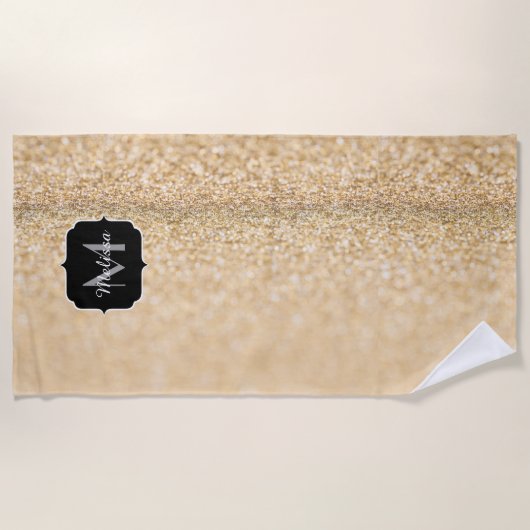 Champagne goudbollen monogram strandlaken (Voorkant)