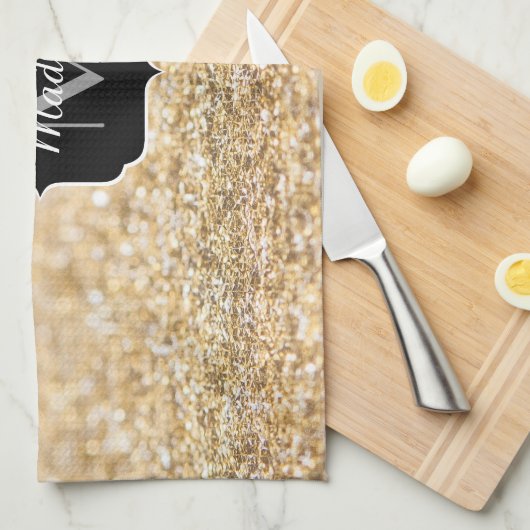 Champagne goudbollen monogram theedoek (Quarter Fold)