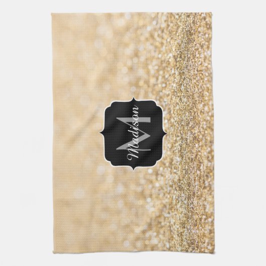 Champagne goudbollen monogram theedoek (Verticaal)