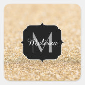 Champagne goudbollen monogram vierkante sticker (Voorkant)