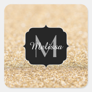 Champagne goudbollen monogram vierkante sticker