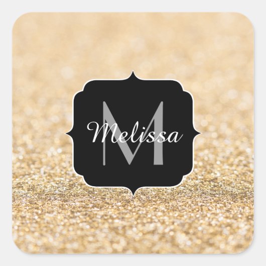 Champagne goudbollen monogram vierkante sticker (Voorkant)