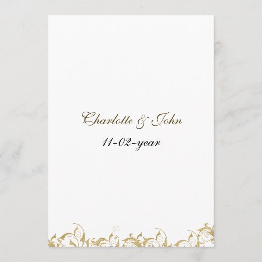 Champagne gouden barok bruiloft menu (Achterkant)