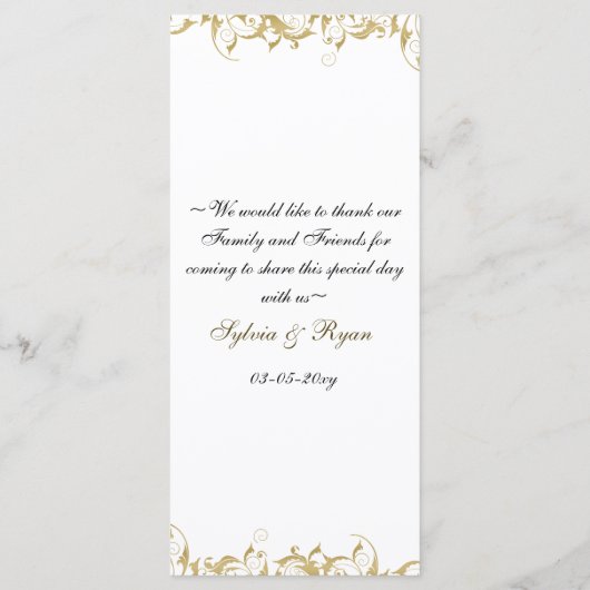 Champagne gouden barok bruiloft menu (Achterkant)