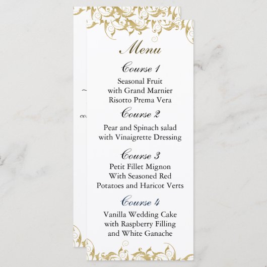 Champagne gouden barok bruiloft menu (Voorkant / Achterkant)