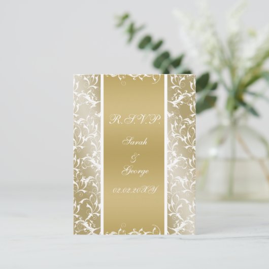 Champagne gouden barok bruiloft uitnodiging briefkaart (Staand voorkant)