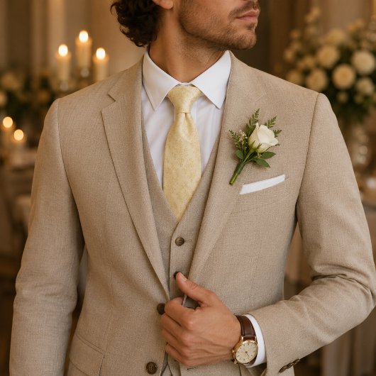 Champagne Gouden Bloemendamask Stropdas