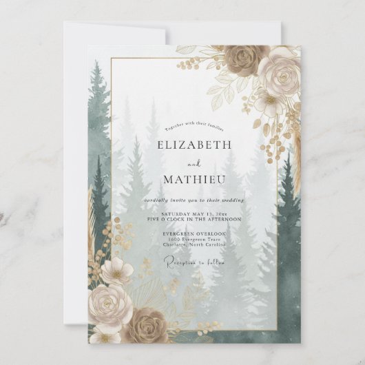 Champagne Gouden Bos Eucalyptus Bruiloft Kaart (Voorkant)