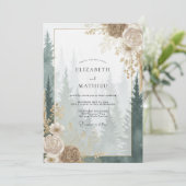 Champagne Gouden Bos Eucalyptus Bruiloft Kaart (Staand voorkant)
